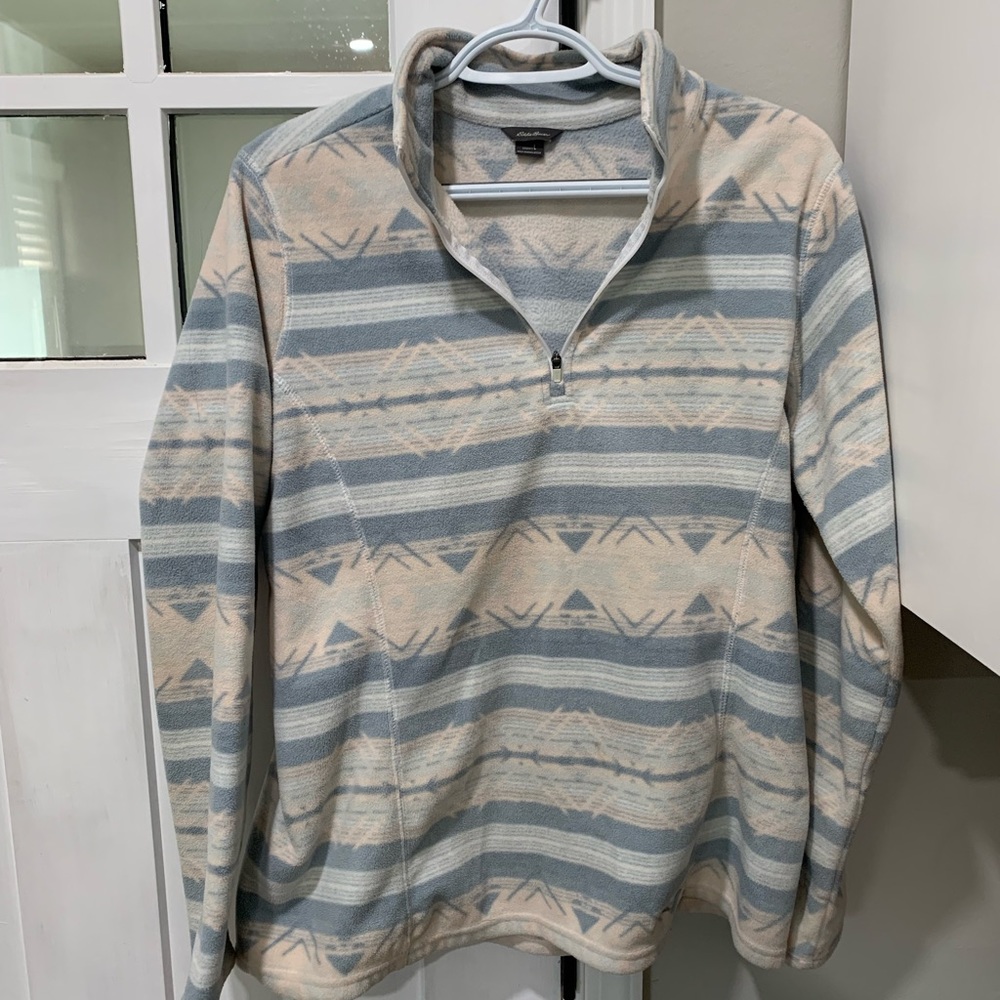 Eddie Bauer women’s fleece quarter zip. Size Large, but fits like a Medium.